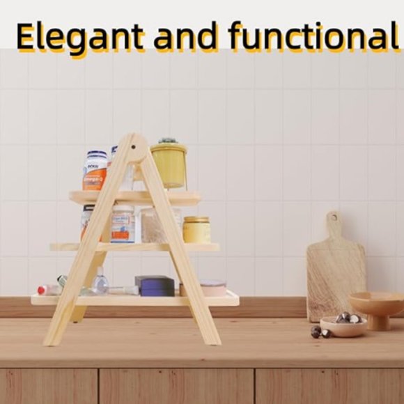 3-Tier Pine Wood Fruit & Vegetable Stand w/ Removable Serving Platters - Picture 7 of 10